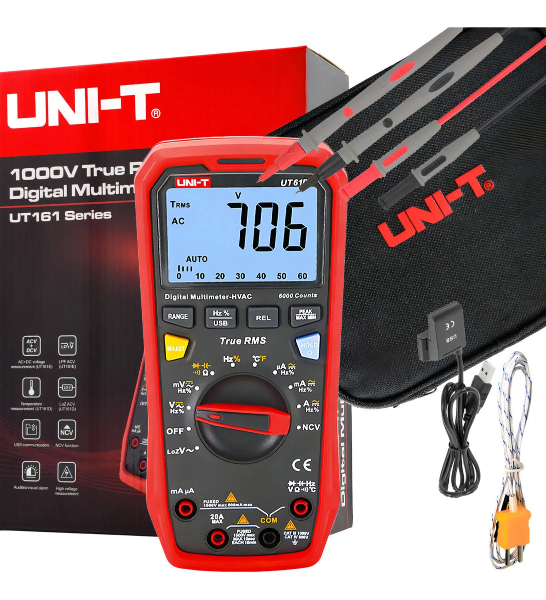Multímetro Digital Uni-t Ut61d+ 1000v 20a Ac Dc Resistencia Frecuencia