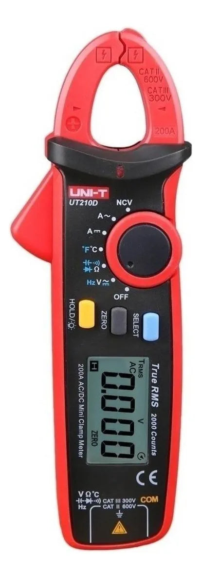 Pinza Amperimétrica Digital Uni-T UT210D 200A True RMS NCV Compacta